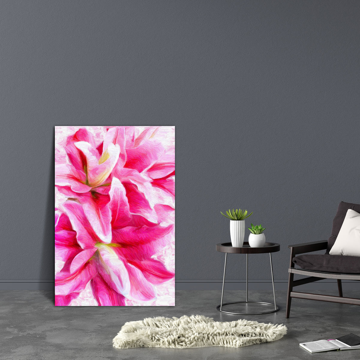 Pink Lilies D2 Canvas Painting Synthetic Frame – ArtzFolio.com