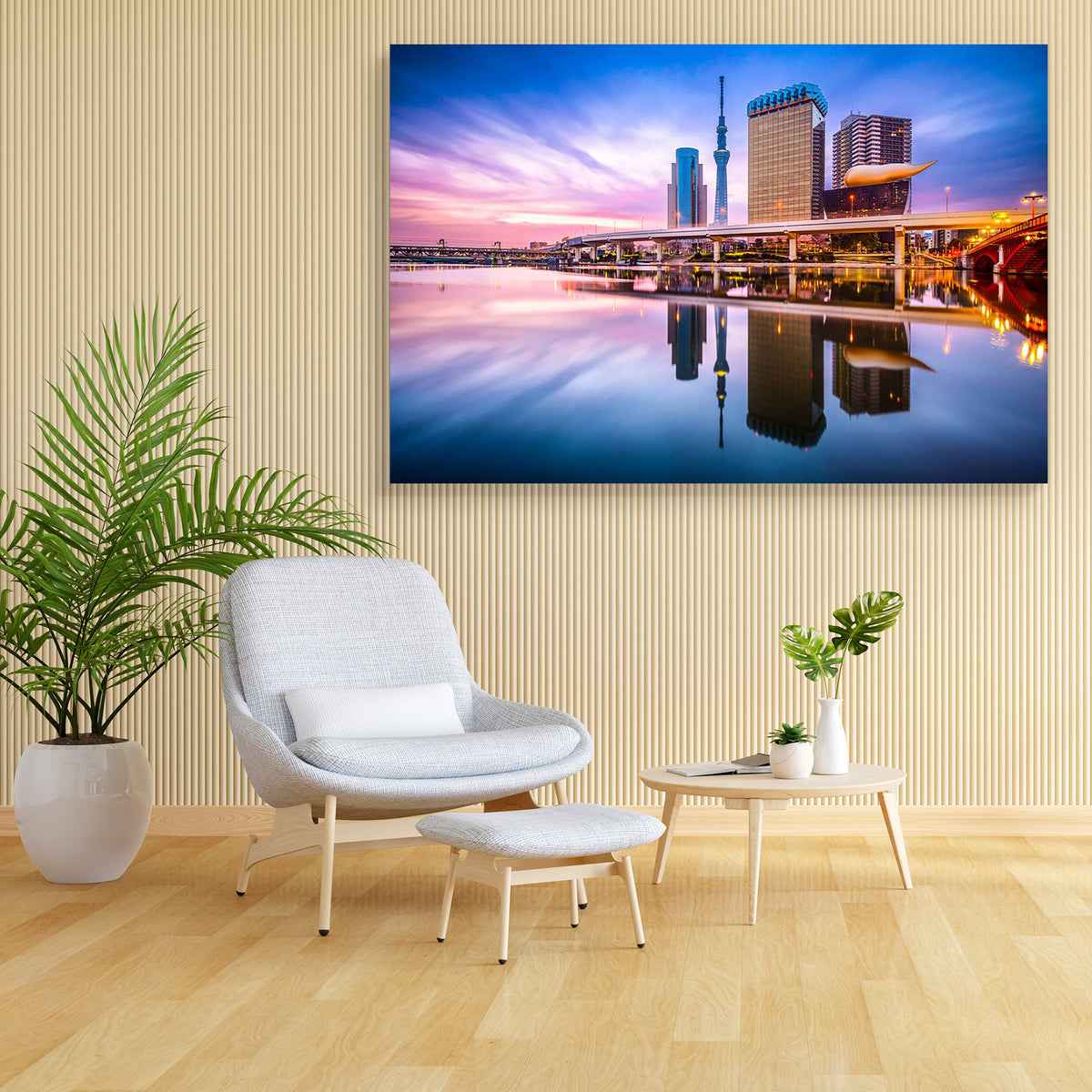 Tokyo Japan Skyline On The Sumida River Canvas Painting Synthetic