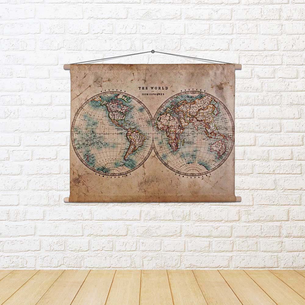 ArtzFolio Mid 1800s Old World Map Western & Eastern Hemispheres Fabric Painting Tapestry Scroll Art Hanging-Scroll Art-AZART17727214TAP_L-Image Code 5002007 Vishnu Image Folio Pvt Ltd, IC 5002007, ArtzFolio, Scroll Art, Historical, Places, Vintage, Photography, mid, 1800s, old, world, map, western, eastern, hemispheres, fabric, painting, tapestry, scroll, art, hanging, a, genuine, stained, dated, from, 1800's, showing, hand, colouring, tapestries, room tapestry, hanging tapestry, huge tapestry, amazonbasics