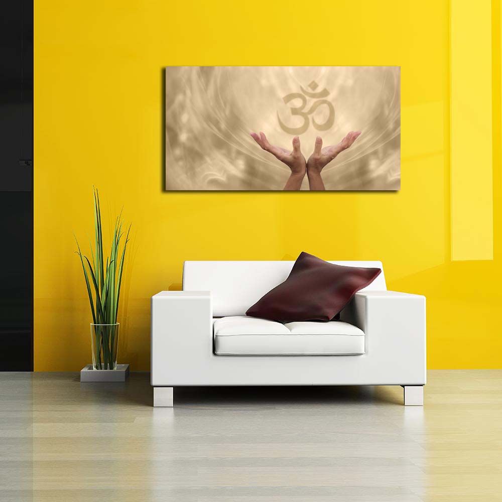 Golden Om Healing Energy Canvas Painting Synthetic Frame