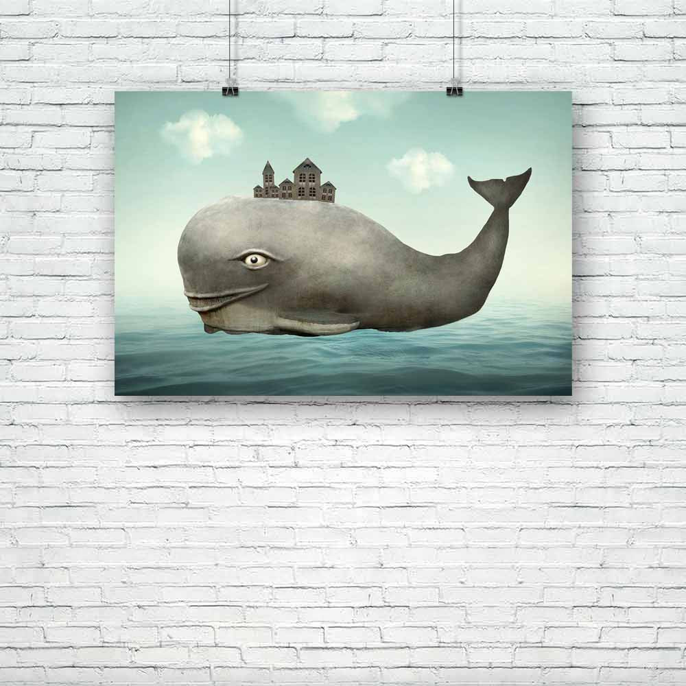 Whale In The Ocean Unframed Paper Poster-Paper Posters Unframed-POS_UN-IC 5004396 IC 5004396, Animals, Art and Paintings, Fantasy, Illustrations, Realism, Surrealism, whale, in, the, ocean, unframed, paper, poster, animal, art, artistic, beautiful, big, cetacean, childhood, cloud, colorful, creativity, escape, fable, fairy, tale, fantastic, gray, grey, house, illustration, illustrative, imagination, imaginative, imagine, joy, profile, sea, sky, smiling, surreal, surrealistic, swimming, tail, unique, uniquen