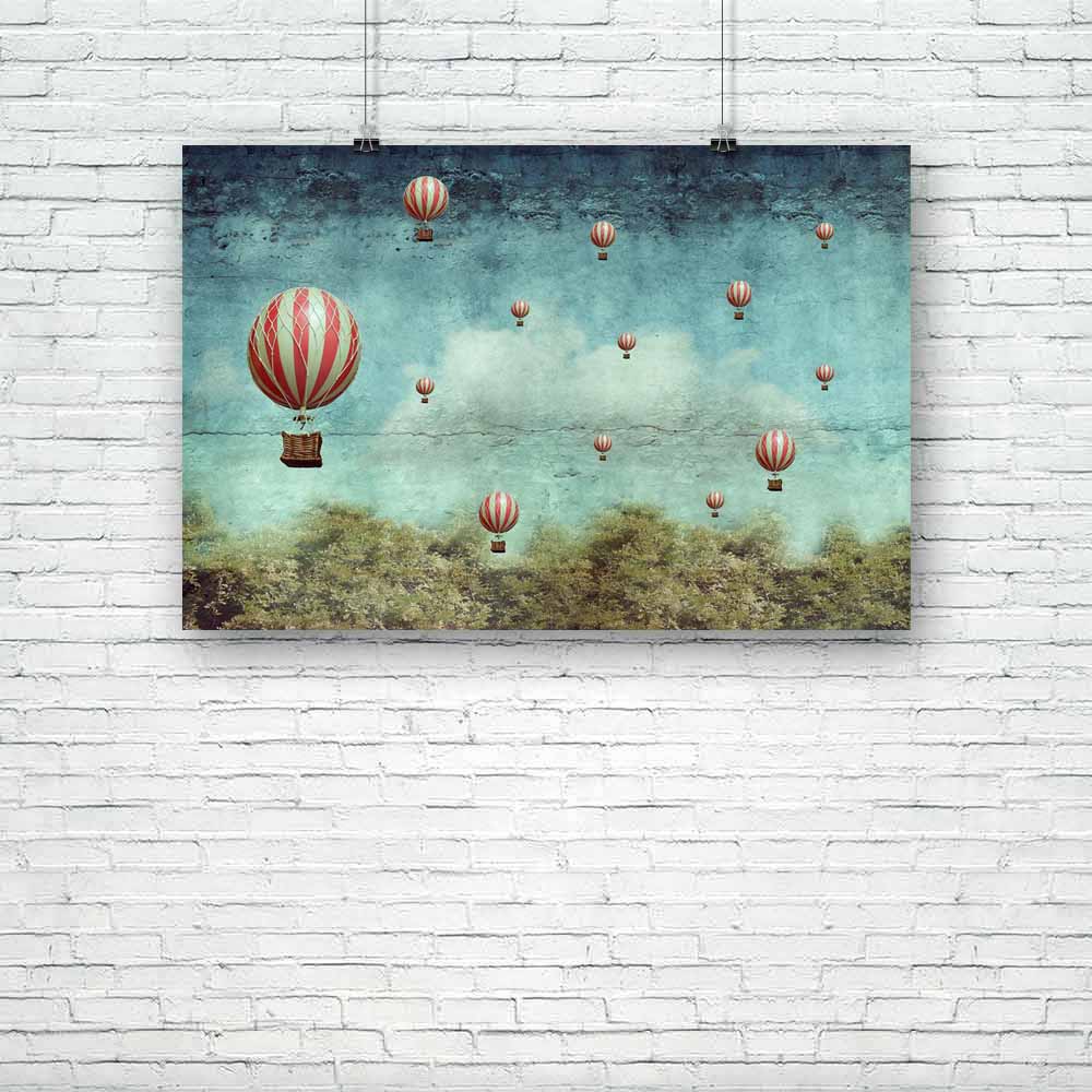 Hot Air Balloons Flying Unframed Paper Poster-Paper Posters Unframed-POS_UN-IC 5004463 IC 5004463, Ancient, Art and Paintings, Collages, Conceptual, Fantasy, Historical, Illustrations, Medieval, Surrealism, Vintage, hot, air, balloons, flying, unframed, paper, poster, imagination, balloon, collage, surreal, art, artistic, cloud, colorful, composition, creation, creativity, effect, forest, free, freedom, horizontal, idea, illustration, illustrative, imagine, joy, many, object, sky, surrealistic, texture, tre