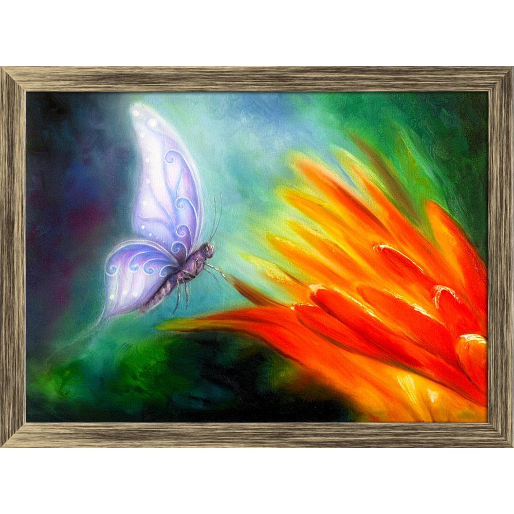 Pitaara Box Butterfly Flying Towards A Bright Orange Flower Canvas Painting Synthetic Frame-Paintings Synthetic Framing-PBART38506925AFF_FW_L-Image Code 5004505 Vishnu Image Folio Pvt Ltd, IC 5004505, Pitaara Box, Paintings Synthetic Framing, Birds, Floral, Kids, Fine Art Reprint, butterfly, flying, towards, a, bright, orange, flower, canvas, painting, synthetic, frame, beautiful, detailed, colorful, oil, insect, petals, animal, nobody, art, colour, design, pattern, radiant, paint, image, drawing, decoratio