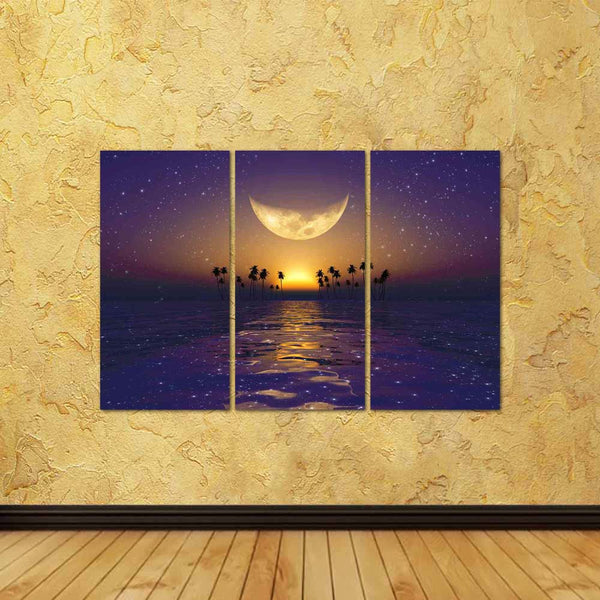 ArtzFolio Big Yellow Moon Over Purple Sunset At Tropical Sea Split Art Painting Panel on Sunboard-Split Art Panels-AZ5006345SPL_FR_RF_R-0-Image Code 5006345 Vishnu Image Folio Pvt Ltd, IC 5006345, ArtzFolio, Split Art Panels, Landscapes, Digital Art, big, yellow, moon, over, purple, sunset, at, tropical, sea, split, art, painting, panel, on, sunboard, framed, canvas, print, wall, for, living, room, with, frame, poster, pitaara, box, large, size, drawing, office, reception, photography, of, kids, designer, d