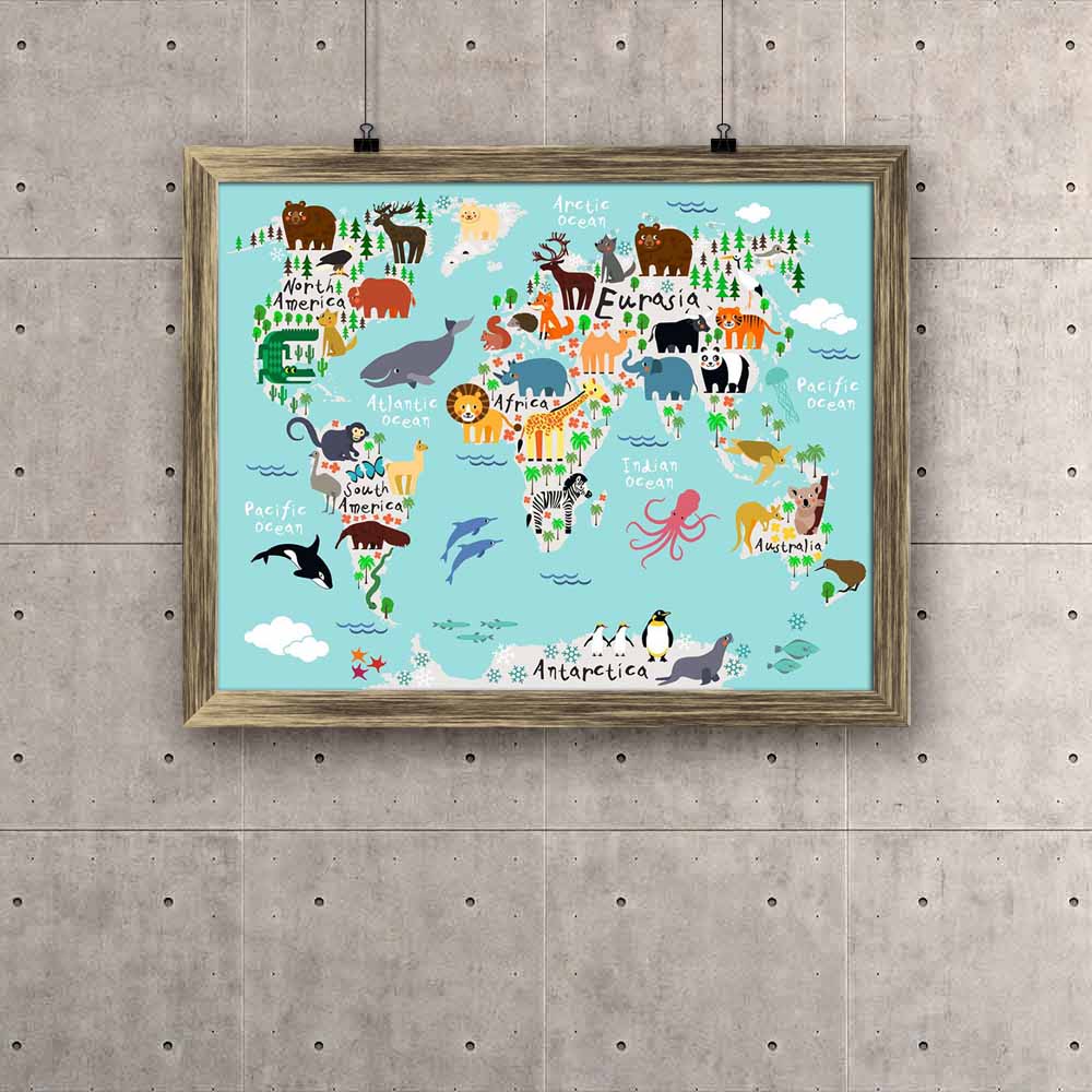 ArtzFolio Animal Map Of The World For Children Kids Canvas Painting ...