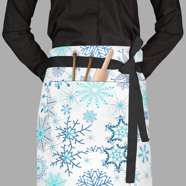 Christmas Snowflakes D1 Apron | Adjustable, Free Size & Waist Tiebacks-Aprons Waist to Feet-APR_WS_FT-IC 5007226 IC 5007226, Abstract Expressionism, Abstracts, Ancient, Black and White, Christianity, Circle, Decorative, Drawing, Historical, Medieval, Patterns, Retro, Seasons, Semi Abstract, Signs, Signs and Symbols, Vintage, White, christmas, snowflakes, d1, full-length, waist, to, feet, apron, poly-cotton, fabric, adjustable, tiebacks, abstract, background, blue, chaotic, crossing, dark, decoration, design