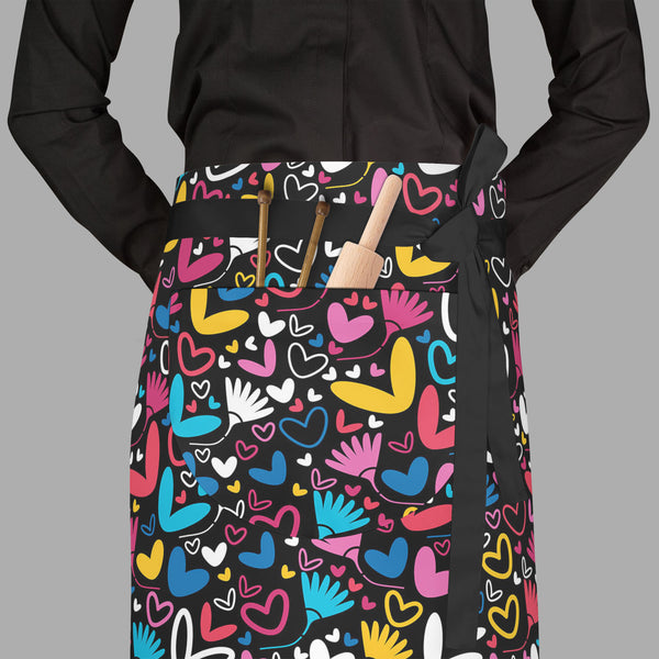 Hearts & Flowers Apron | Adjustable, Free Size & Waist Tiebacks-Aprons Waist to Feet-APR_WS_FT-IC 5007235 IC 5007235, Abstract Expressionism, Abstracts, Art and Paintings, Black and White, Botanical, Decorative, Digital, Digital Art, Drawing, Floral, Flowers, Graphic, Hearts, Holidays, Illustrations, Love, Nature, Paintings, Patterns, Romance, Semi Abstract, Signs, Signs and Symbols, Symbols, White, full-length, waist, to, feet, apron, poly-cotton, fabric, adjustable, tiebacks, pattern, abstract, amour, art