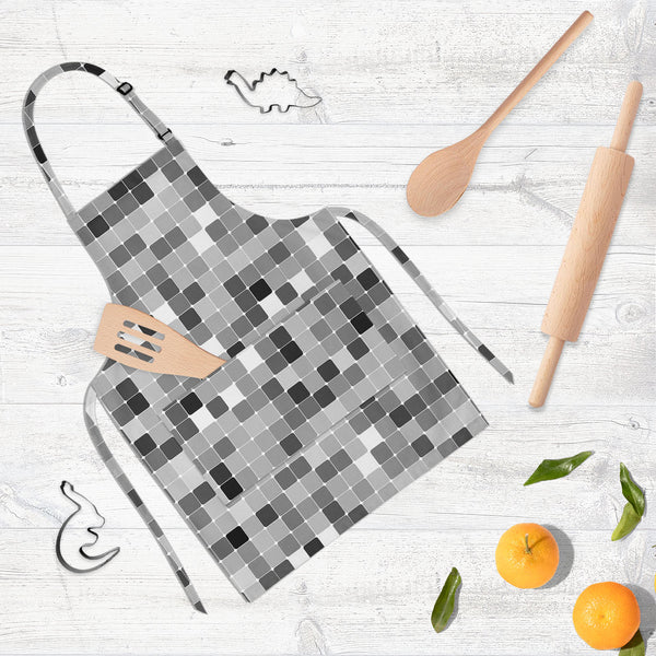 Black & White Square Apron | Adjustable, Free Size & Waist Tiebacks-Aprons Neck to Knee-APR_NK_KN-IC 5007380 IC 5007380, Abstract Expressionism, Abstracts, Art and Paintings, Black, Black and White, Books, Decorative, Digital, Digital Art, Fashion, Geometric, Geometric Abstraction, Graphic, Illustrations, Modern Art, Patterns, Retro, Semi Abstract, Signs, Signs and Symbols, White, square, full-length, neck, to, knee, apron, poly-cotton, fabric, adjustable, buckle, waist, tiebacks, abstract, album, art, arti