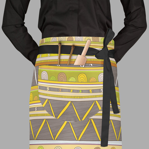 Tribal Art D3 Apron | Adjustable, Free Size & Waist Tiebacks-Aprons Waist to Feet-APR_WS_FT-IC 5007386 IC 5007386, Abstract Expressionism, Abstracts, Ancient, Culture, Decorative, Drawing, Ethnic, Fantasy, Fashion, Folk Art, Geometric, Geometric Abstraction, Historical, Medieval, Mexican, Patterns, Semi Abstract, Signs, Signs and Symbols, Stripes, Traditional, Triangles, Tribal, Vintage, World Culture, art, d3, full-length, waist, to, feet, apron, poly-cotton, fabric, adjustable, tiebacks, abstract, abstrac