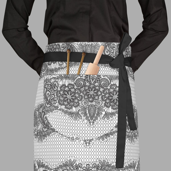 Black Lace Apron | Adjustable, Free Size & Waist Tiebacks-Aprons Waist to Feet-APR_WS_FT-IC 5007455 IC 5007455, Ancient, Art and Paintings, Black, Black and White, Botanical, Culture, Decorative, Ethnic, Fashion, Floral, Flowers, Historical, Hobbies, Holidays, Illustrations, Medieval, Nature, Patterns, Retro, Signs, Signs and Symbols, Traditional, Tribal, Vintage, Wedding, White, World Culture, lace, full-length, waist, to, feet, apron, poly-cotton, fabric, adjustable, tiebacks, pattern, textures, embroider