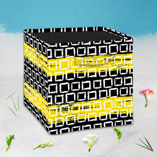Mixed Geometric Art D1 Foldable Open Storage Bin | Organizer Box, Toy Basket, Shelf Box, Laundry Bag | Canvas Fabric-Storage Bins-STR_BI_CB-IC 5007509 IC 5007509, Black, Black and White, Fashion, Geometric, Geometric Abstraction, Illustrations, Patterns, White, mixed, art, d1, foldable, open, storage, bin, organizer, box, toy, basket, shelf, laundry, bag, canvas, fabric, vector, pattern, small, hand, painted, squares, placed, rows, bright, yellow, web, print, summer, fall, textile, wallpaper, wrapping, pape