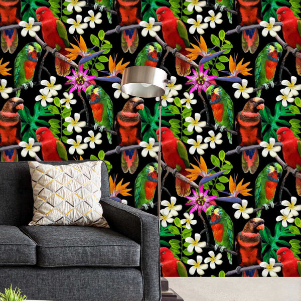 Exotic Birds & Beautiful Flowers D1 Wallpaper Roll-Wallpapers Peel & Stick-WAL_PA-IC 5007520 IC 5007520, African, Animals, Art and Paintings, Birds, Black and White, Botanical, Drawing, Fashion, Floral, Flowers, Nature, Paintings, Patterns, Pets, Scenic, Signs, Signs and Symbols, Tropical, White, Wildlife, exotic, beautiful, d1, peel, stick, vinyl, wallpaper, roll, non-pvc, self-adhesive, eco-friendly, water-repellent, scratch-resistant, parrot, bird, parrots, jungle, seamless, africa, animal, art, blue, br