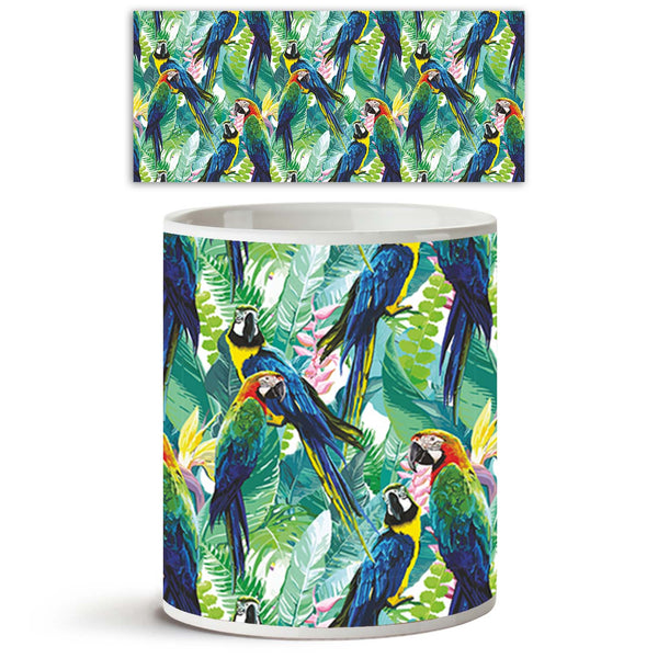Exotic Birds & Beautiful Flowers Ceramic Coffee Tea Mug Inside White-Coffee Mugs-MUG-IC 5007552 IC 5007552, Animals, Art and Paintings, Birds, Black and White, Botanical, Drawing, Fashion, Floral, Flowers, Illustrations, Love, Nature, Patterns, Pets, Romance, Scenic, Signs, Signs and Symbols, Tropical, White, Wildlife, exotic, beautiful, ceramic, coffee, tea, mug, inside, pattern, parrot, jungle, bird, brazil, parrots, macaw, illustration, flower, seamless, background, forest, animal, leaves, print, art, bl