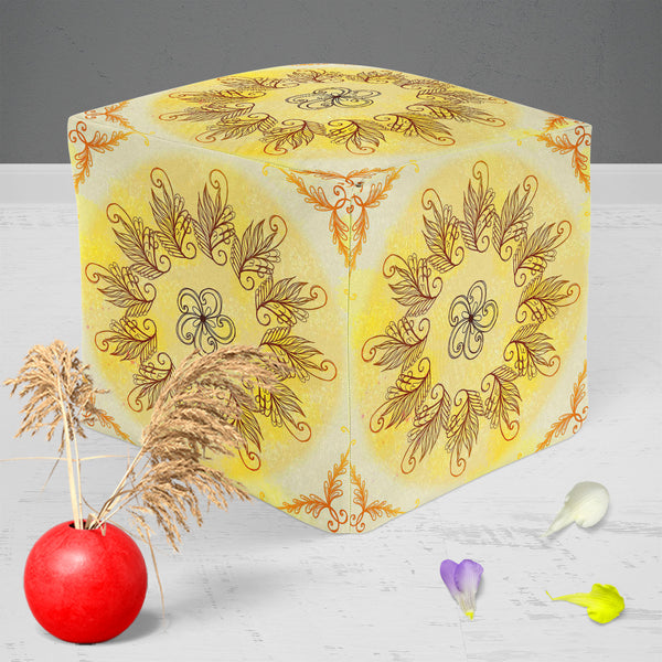 Ethnic Circular Ornament D4 Footstool Footrest Puffy Pouffe Ottoman Bean Bag | Canvas Fabric-Footstools-FST_CB_BN-IC 5007585 IC 5007585, Abstract Expressionism, Abstracts, Allah, Arabic, Art and Paintings, Asian, Botanical, Circle, Cities, City Views, Culture, Drawing, Ethnic, Floral, Flowers, Geometric, Geometric Abstraction, Hinduism, Illustrations, Indian, Islam, Mandala, Nature, Paintings, Patterns, Retro, Semi Abstract, Signs, Signs and Symbols, Symbols, Traditional, Tribal, World Culture, circular, or