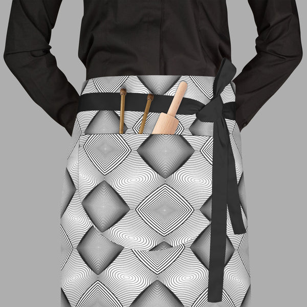 Monochrome Diamond D1 Apron | Adjustable, Free Size & Waist Tiebacks-Aprons Waist to Feet-APR_WS_FT-IC 5007590 IC 5007590, Abstract Expressionism, Abstracts, Art and Paintings, Black, Black and White, Circle, Diamond, Digital, Digital Art, Geometric, Geometric Abstraction, Graphic, Grid Art, Illustrations, Modern Art, Patterns, Semi Abstract, Signs, Signs and Symbols, Stripes, White, monochrome, d1, full-length, waist, to, feet, apron, poly-cotton, fabric, adjustable, tiebacks, abstract, abstraction, art, b
