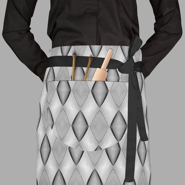 Monochrome Diamond D2 Apron | Adjustable, Free Size & Waist Tiebacks-Aprons Waist to Feet-APR_WS_FT-IC 5007593 IC 5007593, Abstract Expressionism, Abstracts, Art and Paintings, Black, Black and White, Circle, Diamond, Digital, Digital Art, Geometric, Geometric Abstraction, Graphic, Grid Art, Illustrations, Modern Art, Patterns, Semi Abstract, Signs, Signs and Symbols, Stripes, White, monochrome, d2, full-length, waist, to, feet, apron, poly-cotton, fabric, adjustable, tiebacks, abstract, abstraction, art, b