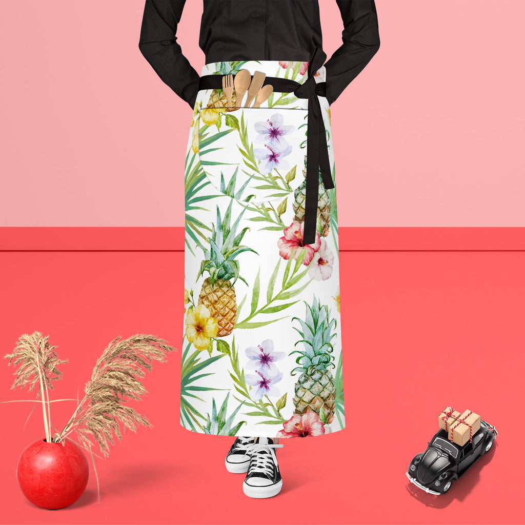 Pineapples & Hibiscus Apron | Adjustable, Free Size & Waist Tiebacks-Aprons Waist to Feet-APR_WS_FT-IC 5007603 IC 5007603, Abstract Expressionism, Abstracts, Art and Paintings, Botanical, Digital, Digital Art, Floral, Flowers, Fruit and Vegetable, Fruits, Graphic, Hawaiian, Holidays, Illustrations, Nature, Patterns, Scenic, Semi Abstract, Signs, Signs and Symbols, Tropical, Watercolour, pineapples, hibiscus, apron, adjustable, free, size, waist, tiebacks, pineapple, pattern, background, watercolor, hawaii, 