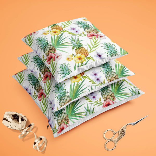 Pineapples & Hibiscus Cushion Cover Throw Pillow-Cushion Covers-CUS_CV-IC 5007603 IC 5007603, Abstract Expressionism, Abstracts, Art and Paintings, Botanical, Digital, Digital Art, Floral, Flowers, Fruit and Vegetable, Fruits, Graphic, Hawaiian, Holidays, Illustrations, Nature, Patterns, Scenic, Semi Abstract, Signs, Signs and Symbols, Tropical, Watercolour, pineapples, hibiscus, cushion, cover, throw, pillow, case, for, sofa, living, room, cotton, canvas, fabric, pineapple, pattern, background, watercolor,