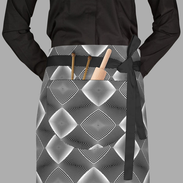 Monochrome Diamond D3 Apron | Adjustable, Free Size & Waist Tiebacks-Aprons Waist to Feet-APR_WS_FT-IC 5007607 IC 5007607, Abstract Expressionism, Abstracts, Art and Paintings, Black, Black and White, Circle, Diamond, Digital, Digital Art, Geometric, Geometric Abstraction, Graphic, Grid Art, Illustrations, Modern Art, Patterns, Semi Abstract, Signs, Signs and Symbols, Stripes, White, monochrome, d3, full-length, waist, to, feet, apron, poly-cotton, fabric, adjustable, tiebacks, abstract, abstraction, art, b