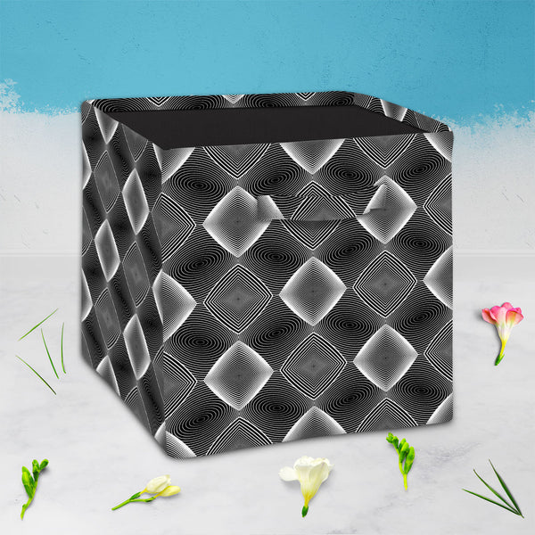 Monochrome Diamond D3 Foldable Open Storage Bin | Organizer Box, Toy Basket, Shelf Box, Laundry Bag | Canvas Fabric-Storage Bins-STR_BI_CB-IC 5007607 IC 5007607, Abstract Expressionism, Abstracts, Art and Paintings, Black, Black and White, Circle, Diamond, Digital, Digital Art, Geometric, Geometric Abstraction, Graphic, Grid Art, Illustrations, Modern Art, Patterns, Semi Abstract, Signs, Signs and Symbols, Stripes, White, monochrome, d3, foldable, open, storage, bin, organizer, box, toy, basket, shelf, laun