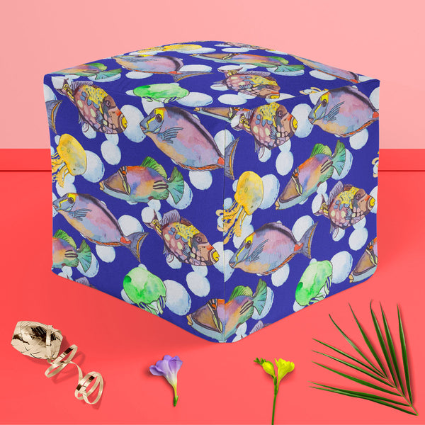 Tropical Sea D2 Footstool Footrest Puffy Pouffe Ottoman Bean Bag | Canvas Fabric-Footstools-FST_CB_BN-IC 5007616 IC 5007616, Animals, Art and Paintings, Birds, Drawing, Illustrations, Nature, Patterns, Scenic, Signs, Signs and Symbols, Stripes, Tropical, Watercolour, Wildlife, sea, d2, puffy, pouffe, ottoman, footstool, footrest, bean, bag, canvas, fabric, animal, aquarium, aquatic, art, background, beautiful, bright, color, colorful, design, diving, emperor, exotic, fauna, fish, illustration, isolate, jell