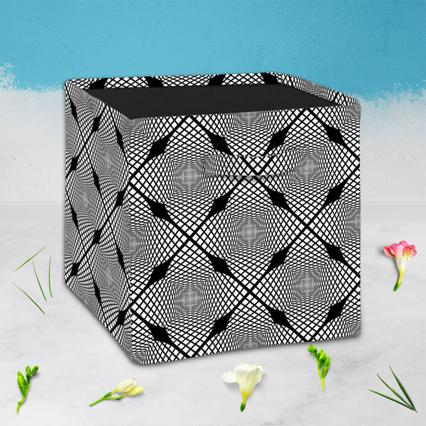 Monochrome Geometric D1 Foldable Open Storage Bin | Organizer Box, Toy Basket, Shelf Box, Laundry Bag | Canvas Fabric-Storage Bins-STR_BI_CB-IC 5007623 IC 5007623, Abstract Expressionism, Abstracts, Art and Paintings, Black, Black and White, Check, Diamond, Digital, Digital Art, Geometric, Geometric Abstraction, Graphic, Grid Art, Illustrations, Modern Art, Patterns, Semi Abstract, Signs, Signs and Symbols, Stripes, White, monochrome, d1, foldable, open, storage, bin, organizer, box, toy, basket, shelf, lau