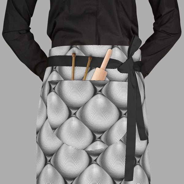 Monochrome Cone Apron | Adjustable, Free Size & Waist Tiebacks-Aprons Waist to Feet-APR_WS_FT-IC 5007631 IC 5007631, Abstract Expressionism, Abstracts, Art and Paintings, Black, Black and White, Circle, Digital, Digital Art, Eygptian, Geometric, Geometric Abstraction, Graphic, Grid Art, Illustrations, Modern Art, Patterns, Semi Abstract, Signs, Signs and Symbols, Stripes, White, monochrome, cone, full-length, waist, to, feet, apron, poly-cotton, fabric, adjustable, tiebacks, abstract, abstraction, arc, arch