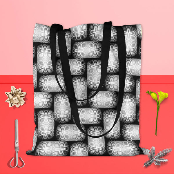 Monochrome Geometric D2 Tote Bag Shoulder Purse | Multipurpose-Tote Bags Basic-TOT_FB_BS-IC 5007647 IC 5007647, Abstract Expressionism, Abstracts, Art and Paintings, Black, Black and White, Circle, Digital, Digital Art, Geometric, Geometric Abstraction, Graphic, Illustrations, Modern Art, Patterns, Semi Abstract, Signs, Signs and Symbols, Stripes, White, monochrome, d2, tote, bag, shoulder, purse, cotton, canvas, fabric, multipurpose, abstract, abstraction, art, background, circular, convex, design, diagona