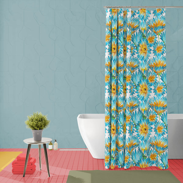 Budding Flowers D2 Washable Waterproof Shower Curtain-Shower Curtains-CUR_SH-IC 5007649 IC 5007649, Ancient, Black and White, Botanical, Decorative, Fashion, Floral, Flowers, Historical, Illustrations, Medieval, Nature, Patterns, Retro, Scenic, Signs, Signs and Symbols, Vintage, Watercolour, White, budding, d2, washable, waterproof, polyester, shower, curtain, eyelets, pattern, watercolor, elegant, seamless, backdrop, background, beautiful, bloom, blossom, blue, bright, cute, daisy, decoration, delicate, de