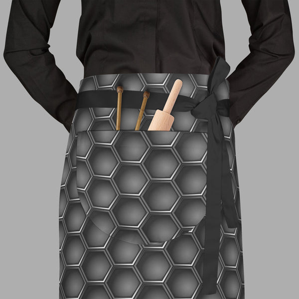 Hexagons Apron | Adjustable, Free Size & Waist Tiebacks-Aprons Waist to Feet-APR_WS_FT-IC 5007660 IC 5007660, Abstract Expressionism, Abstracts, Black, Black and White, Digital, Digital Art, Geometric, Geometric Abstraction, Graphic, Grid Art, Hexagon, Honeycomb, Illustrations, Modern Art, Patterns, Semi Abstract, Signs, Signs and Symbols, Metallic, hexagons, full-length, waist, to, feet, apron, poly-cotton, fabric, adjustable, tiebacks, metal, carbon, texture, background, pattern, metals, abstract, backdro