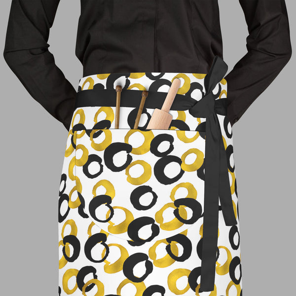 Gold & Black Drawing Apron | Adjustable, Free Size & Waist Tiebacks-Aprons Waist to Feet-APR_WS_FT-IC 5007661 IC 5007661, Abstract Expressionism, Abstracts, Ancient, Art and Paintings, Black, Black and White, Circle, Digital, Digital Art, Drawing, Fashion, Geometric, Geometric Abstraction, Graphic, Historical, Illustrations, Medieval, Modern Art, Patterns, Semi Abstract, Signs, Signs and Symbols, Sketches, Splatter, Vintage, Watercolour, gold, full-length, waist, to, feet, apron, poly-cotton, fabric, adjust