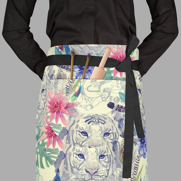Tiger Portrait D5 Apron | Adjustable, Free Size & Waist Tiebacks-Aprons Waist to Feet-APR_WS_FT-IC 5007674 IC 5007674, Ancient, Animals, Art and Paintings, Botanical, Fashion, Floral, Flowers, Hand Drawn, Historical, Illustrations, Indian, Medieval, Nature, Patterns, Retro, Scenic, Signs, Signs and Symbols, Tropical, Vintage, Watercolour, tiger, portrait, d5, full-length, waist, to, feet, apron, poly-cotton, fabric, adjustable, tiebacks, peacock, anemone, animal, art, artwork, design, element, exotic, feath