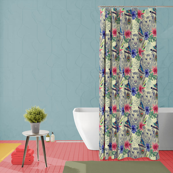 Tiger Portrait D5 Washable Waterproof Shower Curtain-Shower Curtains-CUR_SH-IC 5007674 IC 5007674, Ancient, Animals, Art and Paintings, Botanical, Fashion, Floral, Flowers, Hand Drawn, Historical, Illustrations, Indian, Medieval, Nature, Patterns, Retro, Scenic, Signs, Signs and Symbols, Tropical, Vintage, Watercolour, tiger, portrait, d5, washable, waterproof, polyester, shower, curtain, eyelets, peacock, anemone, animal, art, artwork, design, element, exotic, feather, flower, hand, drawn, head, illustrati