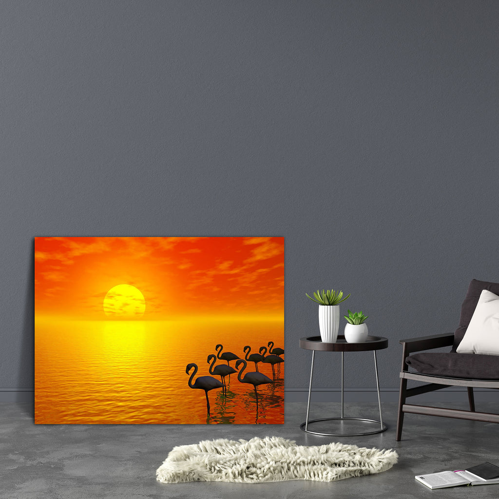 Sunset & Flamingos Canvas Painting Synthetic Frame-Paintings MDF Framing-AFF_FR-IC 5000031 IC 5000031, Abstract Expressionism, Abstracts, African, Art and Paintings, Automobiles, Birds, Hawaiian, Holidays, Illustrations, Nature, Scenic, Semi Abstract, Skylines, Sunrises, Sunsets, Transportation, Travel, Vehicles, Wildlife, sunset, flamingos, canvas, painting, synthetic, frame, abstract, africa, art, background, backround, beach, beautiful, beauty, bright, clouds, cloudscape, coastline, cruise, flamingo, gol