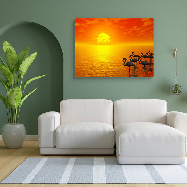 Sunset & Flamingos Canvas Painting Synthetic Frame-Paintings MDF Framing-AFF_FR-IC 5000031 IC 5000031, Abstract Expressionism, Abstracts, African, Art and Paintings, Automobiles, Birds, Hawaiian, Holidays, Illustrations, Nature, Scenic, Semi Abstract, Skylines, Sunrises, Sunsets, Transportation, Travel, Vehicles, Wildlife, sunset, flamingos, canvas, painting, for, bedroom, living, room, engineered, wood, frame, abstract, africa, art, background, backround, beach, beautiful, beauty, bright, clouds, cloudscap