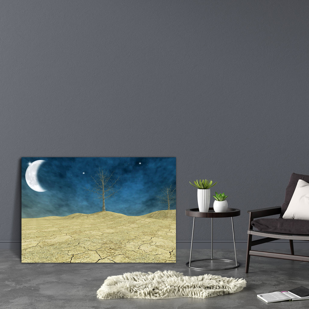 Fantasy Desert Canvas Painting Synthetic Frame-Paintings MDF Framing-AFF_FR-IC 5000052 IC 5000052, Black, Black and White, Digital, Digital Art, Fantasy, Graphic, Landscapes, Mountains, Scenic, desert, canvas, painting, synthetic, frame, arid, background, branches, bush, climate, cloud, disaster, drought, earth, ecology, emergency, environment, hill, landscape, moon, ocean, sand, save, sun, thirst, tree, trunk, artzfolio, wall decor for living room, wall frames for living room, frames for living room, wall 