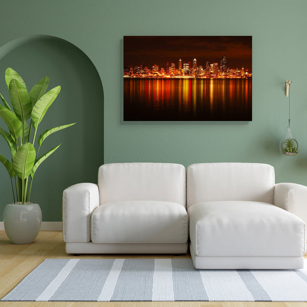 Seattle Skyline Reflection, Washington USA Canvas Painting Synthetic Frame-Paintings MDF Framing-AFF_FR-IC 5000059 IC 5000059, American, Architecture, Cities, City Views, Cross, Skylines, Urban, seattle, skyline, reflection, washington, usa, canvas, painting, for, bedroom, living, room, engineered, wood, frame, beautiful, building, city, cityscape, color, dazzling, downtown, golden, illuminated, light, night, poster, reflected, shine, skyscraper, water, artzfolio, wall decor for living room, wall frames for