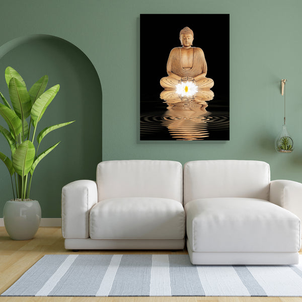Lord Buddha with Lotus Lilly Canvas Painting Synthetic Frame-Paintings MDF Framing-AFF_FR-IC 5000060 IC 5000060, Ancient, Asian, Black, Black and White, Botanical, Buddhism, Culture, Ethnic, Floral, Flowers, God Buddha, Historical, Icons, Medieval, Nature, Religion, Religious, Spiritual, Traditional, Tribal, Vintage, White, World Culture, lord, buddha, with, lotus, lilly, canvas, painting, for, bedroom, living, room, engineered, wood, frame, background, beautiful, beauty, belief, buddah, buddhist, contempla