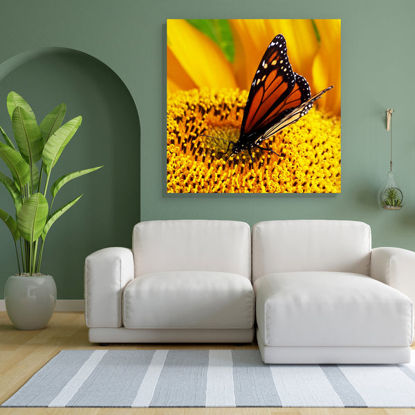 Monarch Butterfly Canvas Painting Synthetic Frame-Paintings MDF Framing-AFF_FR-IC 5000085 IC 5000085, Animals, Botanical, Dance, Floral, Flowers, Music and Dance, Nature, Scenic, monarch, butterfly, canvas, painting, for, bedroom, living, room, engineered, wood, frame, sunflower, abundance, animal, bright, closeup, feeding, flower, golden, insect, natural, one, plant, sharing, single, sitting, yellow, artzfolio, wall decor for living room, wall frames for living room, frames for living room, wall art, canva