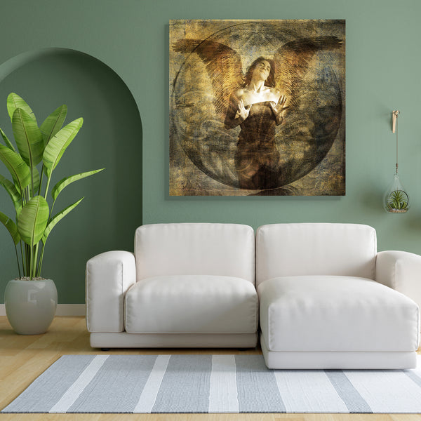 Angel With Open Hearted Gesture Canvas Painting Synthetic Frame-Paintings MDF Framing-AFF_FR-IC 5000106 IC 5000106, Art and Paintings, Birds, Hearts, Illustrations, Love, Religion, Religious, Romance, Spiritual, angel, with, open, hearted, gesture, canvas, painting, for, bedroom, living, room, engineered, wood, frame, antique, art, belief, bird, brown, enlightenment, faith, female, feminine, fly, goddess, hands, heart, illumination, illustration, immaculate, conception, light, passion, spirit, truth, woman,