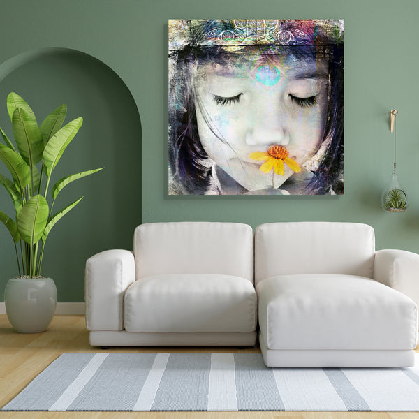 Cute Child Canvas Painting Synthetic Frame-Paintings MDF Framing-AFF_FR-IC 5000107 IC 5000107, Art and Paintings, Baby, Botanical, Children, Floral, Flowers, Illustrations, Individuals, Kids, Nature, Portraits, Religion, Religious, Scenic, cute, child, canvas, painting, for, bedroom, living, room, engineered, wood, frame, chakra, consciousness, mind, third, eye, crown, peaceful, art, being, bindi, closed, daydream, divine, enjoy, face, female, feminine, flower, girl, goddess, grunge, happy, holy, illustrati