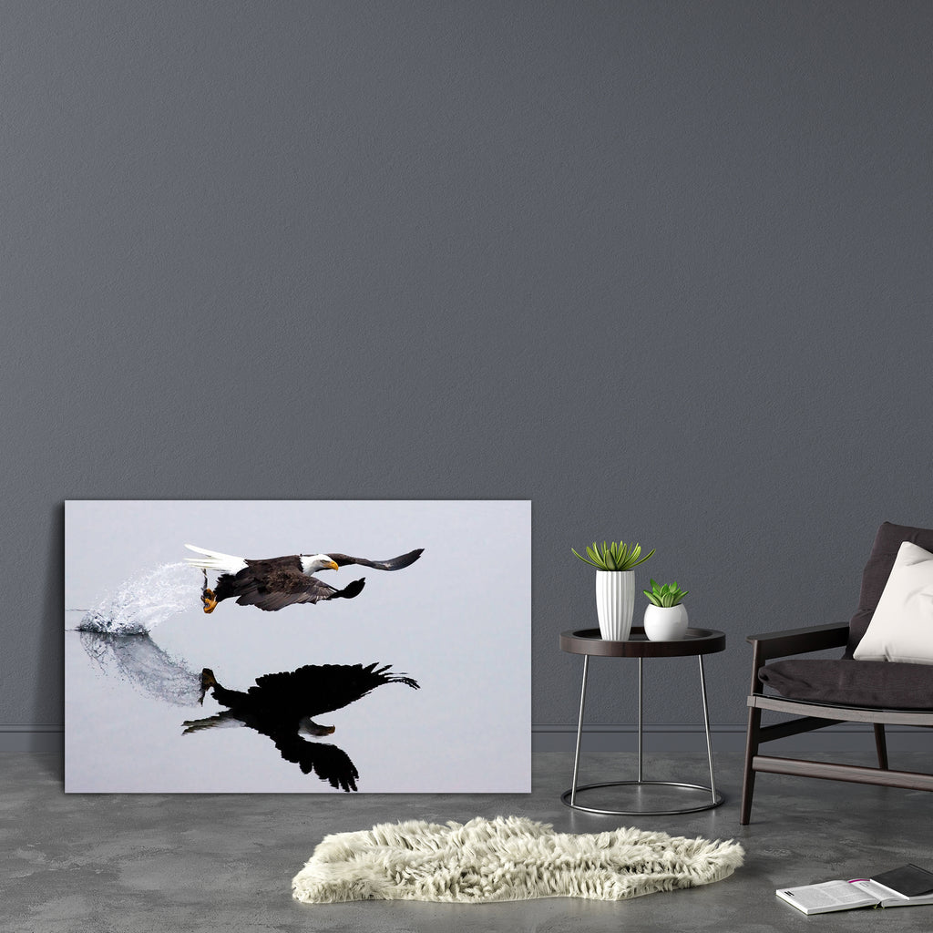 Eagle Catching Fish Canvas Painting Synthetic Frame-Paintings MDF Framing-AFF_FR-IC 5000154 IC 5000154, American, Birds, Black and White, Nature, Scenic, Signs and Symbols, Symbols, White, Wildlife, eagle, catching, fish, canvas, painting, synthetic, frame, avian, bald, beak, bird, brown, catch, claw, conservation, eye, feather, feathers, flight, fly, head, idaho, lake, outdoors, powerful, predator, prey, proud, raptor, reflection, symbol, talon, usa, water, wild, wings, artzfolio, wall decor for living roo