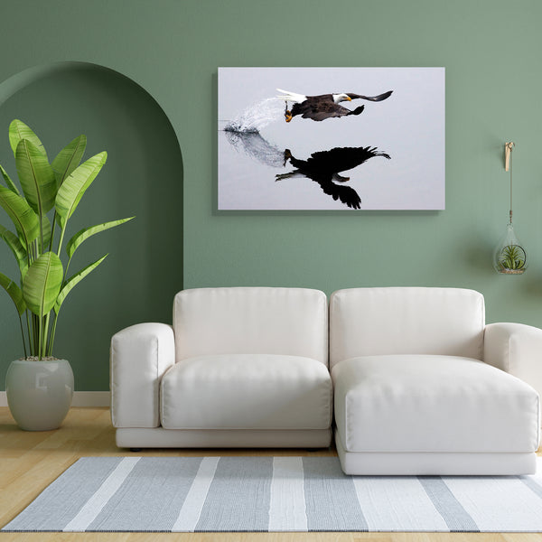 Eagle Catching Fish Canvas Painting Synthetic Frame-Paintings MDF Framing-AFF_FR-IC 5000154 IC 5000154, American, Birds, Black and White, Nature, Scenic, Signs and Symbols, Symbols, White, Wildlife, eagle, catching, fish, canvas, painting, for, bedroom, living, room, engineered, wood, frame, avian, bald, beak, bird, brown, catch, claw, conservation, eye, feather, feathers, flight, fly, head, idaho, lake, outdoors, powerful, predator, prey, proud, raptor, reflection, symbol, talon, usa, water, wild, wings, a