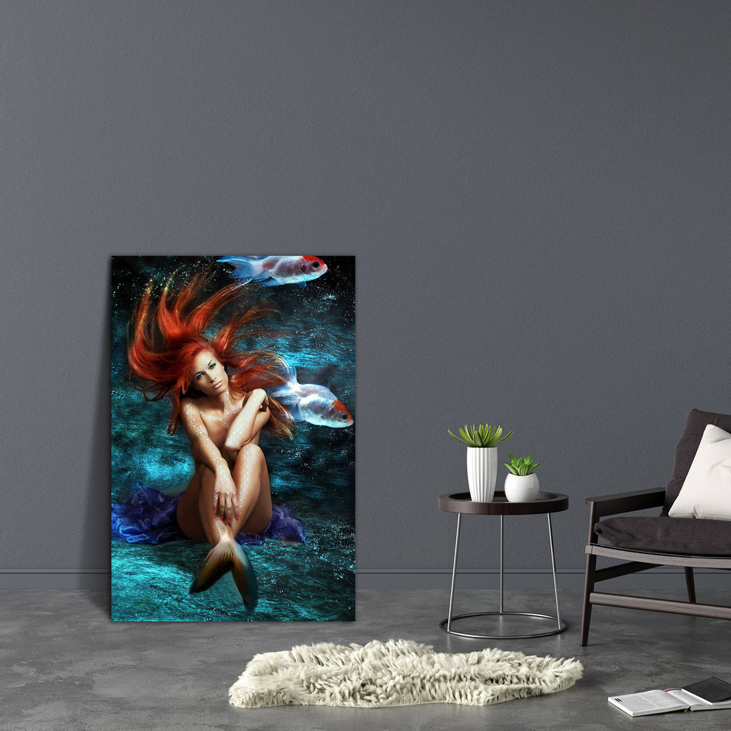 Mermaid With Hair Canvas Painting Synthetic Frame-Paintings MDF Framing-AFF_FR-IC 5000162 IC 5000162, Art and Paintings, Fantasy, Mermaid, Signs and Symbols, Symbols, with, hair, canvas, painting, synthetic, frame, fairy, art, beautiful, beauty, being, blue, charm, color, creature, delight, dream, face, female, fish, floating, girl, legend, magic, mythology, red, sea, silence, sitting, skin, symbol, tail, tale, waiting, water, women, young, artzfolio, wall decor for living room, wall frames for living room,