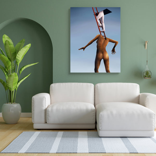 Surreal Artwork D1 Canvas Painting Synthetic Frame-Paintings MDF Framing-AFF_FR-IC 5000168 IC 5000168, Art and Paintings, Paintings, Surrealism, surreal, artwork, d1, canvas, painting, for, bedroom, living, room, engineered, wood, frame, a, person, climbing, ladder, exiting, sky, out, rusted, husk, woman's, form, artzfolio, wall decor for living room, wall frames for living room, frames for living room, wall art, canvas painting, wall frame, scenery, panting, paintings for living room, framed wall art, wall