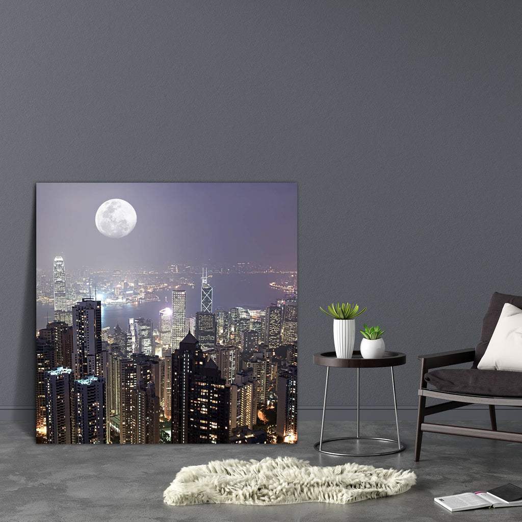 Skyline Of Hong Kong City Canvas Painting Synthetic Frame-Paintings MDF Framing-AFF_FR-IC 5000206 IC 5000206, Asian, Automobiles, Business, Chinese, Cities, City Views, Landmarks, Places, Skylines, Transportation, Travel, Urban, Vehicles, Victorian, skyline, of, hong, kong, city, canvas, painting, synthetic, frame, night, asia, bright, building, china, cityscape, destinations, district, downtown, dusk, east, exterior, finance, harbor, illuminated, landmark, light, lighting, moon, nobody, outdoors, peak, sce