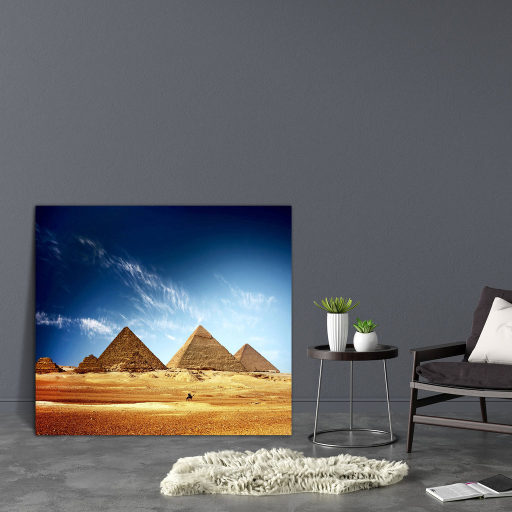 Giza Valley With Pyramids Canvas Painting Synthetic Frame-Paintings MDF Framing-AFF_FR-IC 5000214 IC 5000214, African, Ancient, Architecture, Automobiles, Eygptian, Historical, Landmarks, Landscapes, Marble and Stone, Medieval, Mountains, Places, Scenic, Transportation, Travel, Triangles, Vehicles, Vintage, giza, valley, with, pyramids, canvas, painting, synthetic, frame, egypt, pyramid, desert, africa, antique, archeology, blue, cairo, camel, cheops, clouds, cloudscape, deep, dry, egyptian, great, history,