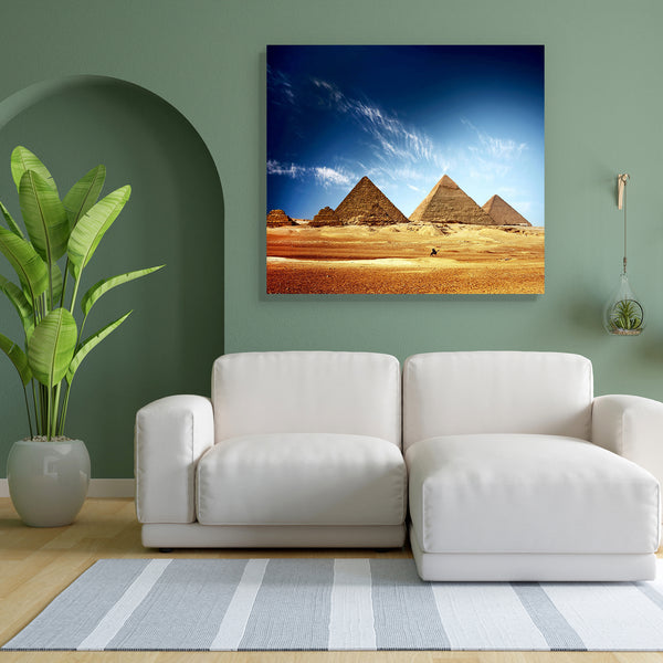 Giza Valley With Pyramids Canvas Painting Synthetic Frame-Paintings MDF Framing-AFF_FR-IC 5000214 IC 5000214, African, Ancient, Architecture, Automobiles, Eygptian, Historical, Landmarks, Landscapes, Marble and Stone, Medieval, Mountains, Places, Scenic, Transportation, Travel, Triangles, Vehicles, Vintage, giza, valley, with, pyramids, canvas, painting, for, bedroom, living, room, engineered, wood, frame, egypt, pyramid, desert, africa, antique, archeology, blue, cairo, camel, cheops, clouds, cloudscape, d