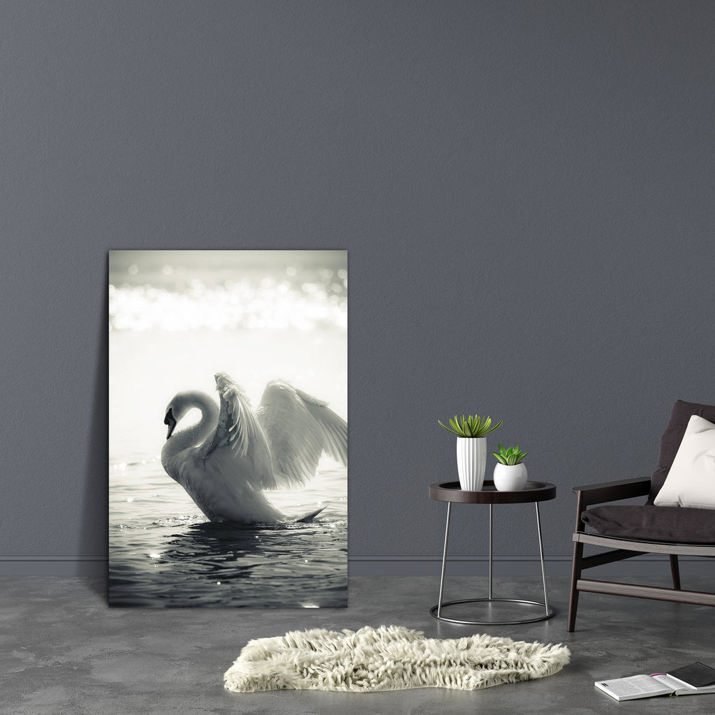 Swan In A Lake D1 Canvas Painting Synthetic Frame-Paintings MDF Framing-AFF_FR-IC 5000218 IC 5000218, Animals, Birds, Black, Black and White, Digital, Digital Art, Graphic, Love, Romance, Sunrises, White, Wildlife, swan, in, a, lake, d1, canvas, painting, synthetic, frame, swans, and, animal, beautiful, bird, calm, elegance, fairytale, feathers, fidelity, grace, graceful, grey, haze, light, lovely, mirror, mist, monochromatic, morning, peaceful, plumage, pristine, profile, purity, reflection, reflections, s