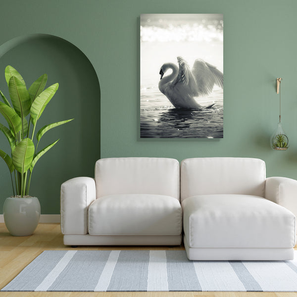 Swan In A Lake D1 Canvas Painting Synthetic Frame-Paintings MDF Framing-AFF_FR-IC 5000218 IC 5000218, Animals, Birds, Black, Black and White, Digital, Digital Art, Graphic, Love, Romance, Sunrises, White, Wildlife, swan, in, a, lake, d1, canvas, painting, for, bedroom, living, room, engineered, wood, frame, swans, and, animal, beautiful, bird, calm, elegance, fairytale, feathers, fidelity, grace, graceful, grey, haze, light, lovely, mirror, mist, monochromatic, morning, peaceful, plumage, pristine, profile,